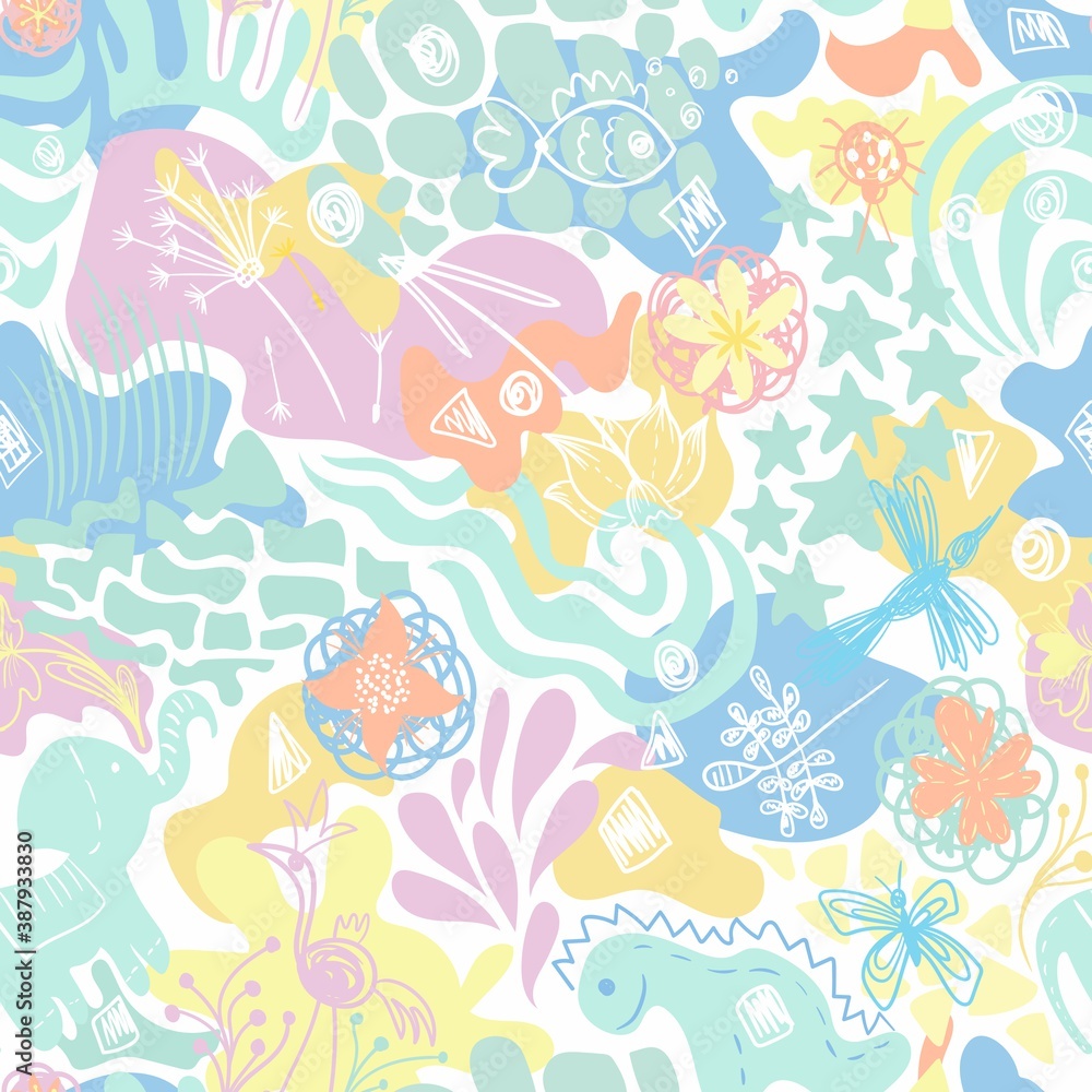 Abstract vector sunny summer childish seamless background