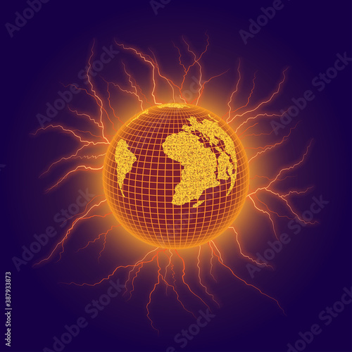 Earth planet apocalypse in the fire lightnings