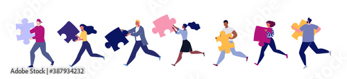 Group Runners Isolated on White Background. Lifestyle of Business Busy People, Businessmen. Rivalry Between Man and Woman. Illustration Vector Cartoon Flat.