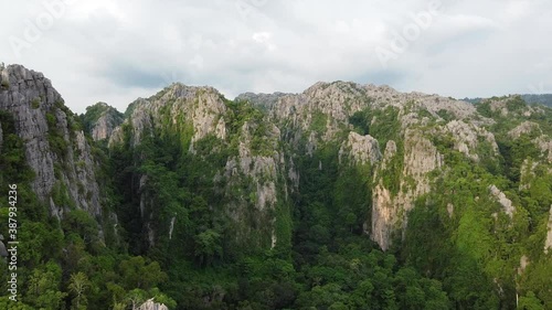 Aerial view of Limestone mountains in in Ban mung, Noen Maprang district, Phitsanulok, Thailand by drone photo