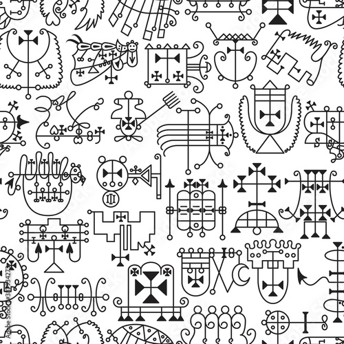 Seamless pattern with demon symbols and their sigils. Occult sings collection photo