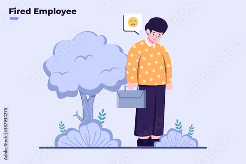 Flat illustration sad employees fired from their jobs, people jobless, unemployment, business worker dismissed, the impact of the bankrupt business, layoff worker, covid-19 coronavirus impact.
