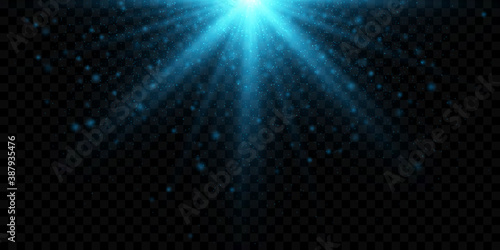 Vector blue sparkling light effect isolated on dark transparent background.  