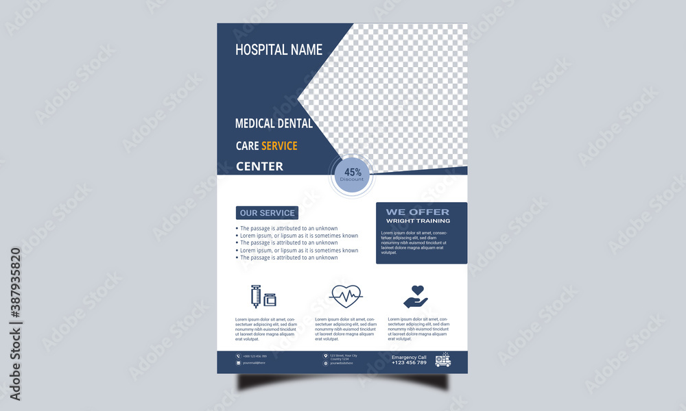 Medical Flyer Layout with Geometric Shape. template flyer design.