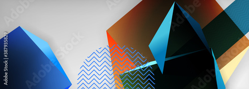 Low poly 3d geometric shapes, minimal abstract background. Vector illustrations for covers, banners, flyers and posters and other