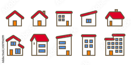家ホームアイコンセット赤い屋根の住宅イラスト素材