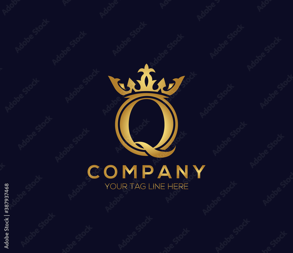Q Alphabet Crown Logo Design Concept
