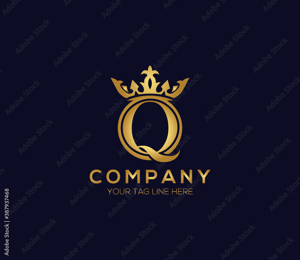 Q Alphabet Crown Logo Design Concept Q Alphabet Crown Logo Design Concept