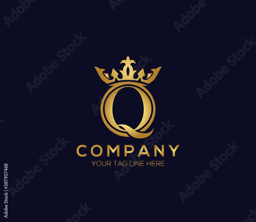 Q Alphabet Crown Logo Design Concept