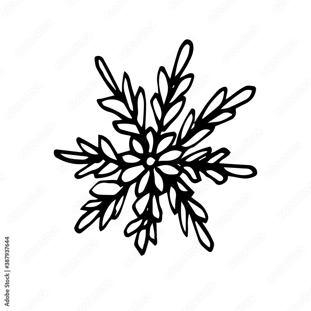 Single snowflake in Doodle style isolated on a white background. The snowflake icon is hand-drawn. Christmas sketch. For new year's design and decor Single snowflake in Doodle style isolated on a white background. The snowflake icon is hand-drawn. Christmas sketch. For new year's design and decor
