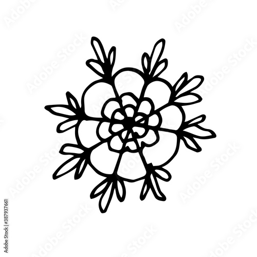 Fototapeta Naklejka Na Ścianę i Meble -  Single snowflake in Doodle style isolated on a white background. The snowflake icon is hand-drawn. Christmas sketch. For new year's design and decor