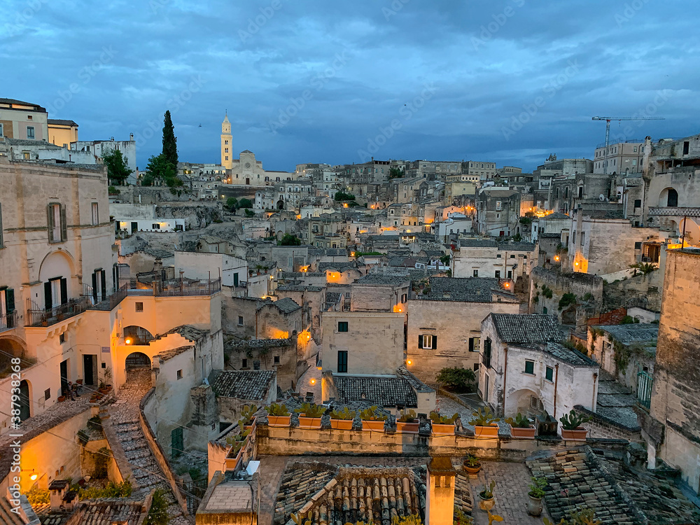 The Sassi of Matera at night, Matera, Italy