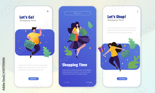 Happy shopping illustration on onboard screen template