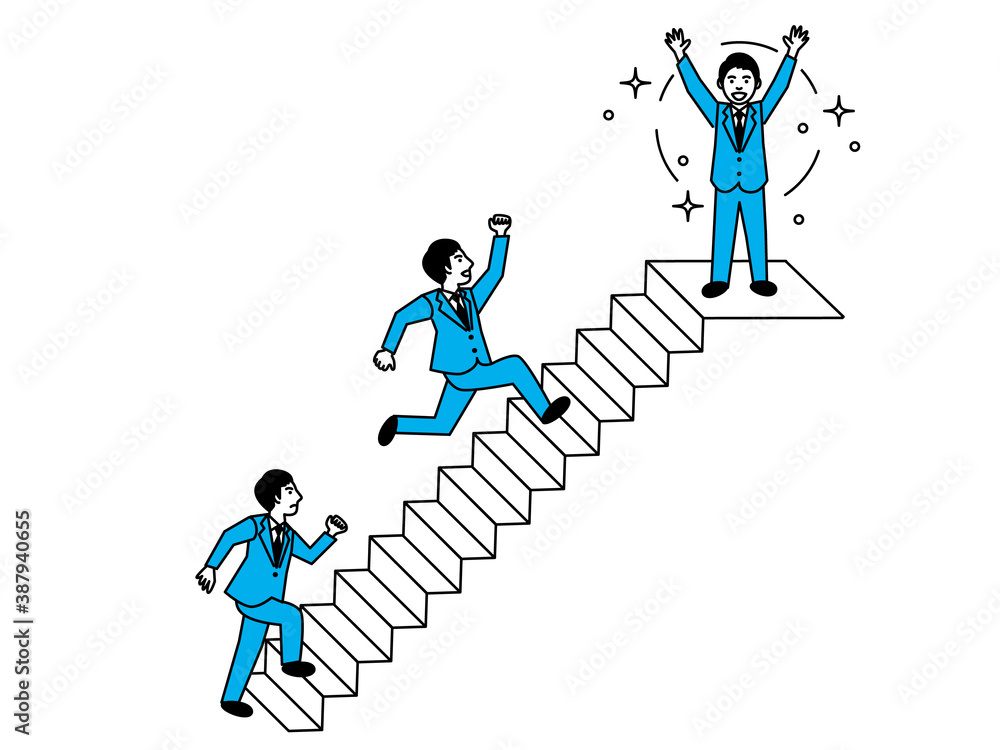 Diagram of man climbing the stairs. Vector illustration.