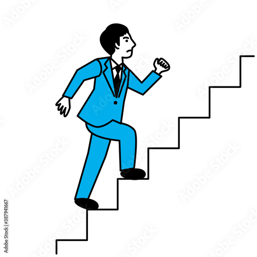 Side view of man climbing stairs. Vector illustration.
