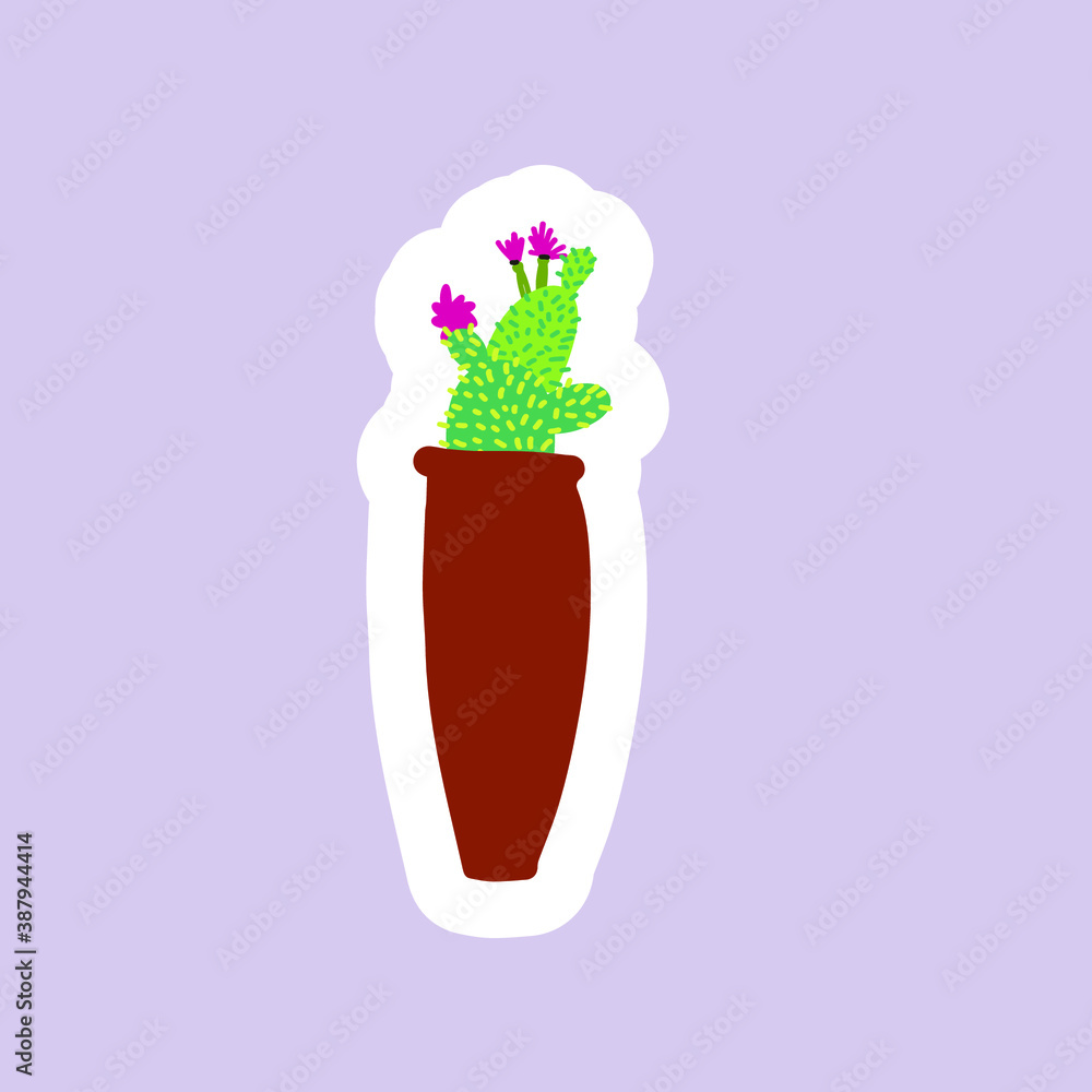 Cactus in flower pots. Flat illustration style Cactus in flower pots. Flat illustration style