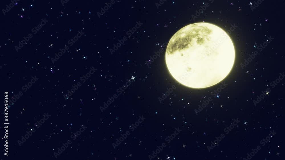 The golden yellow full moon is reflected in the sea. The shadow of the island in the ocean The sky has many stars. Ripples on the sea at night.3D Rendering The golden yellow full moon is reflected in the sea. The shadow of the island in the ocean The sky has many stars. Ripples on the sea at night.3D Rendering