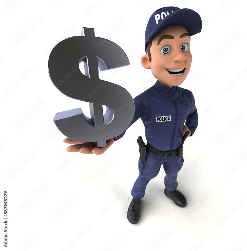 Fun 3D illustration of a cartoon Police Officer Fun 3D illustration of a cartoon Police Officer