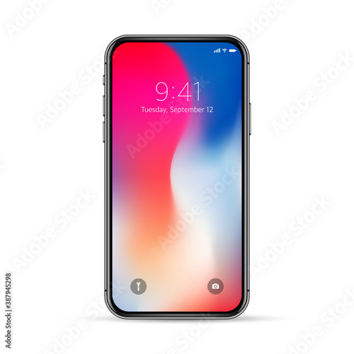 Realistic, modern, smart phone collection with apps on isolated background.