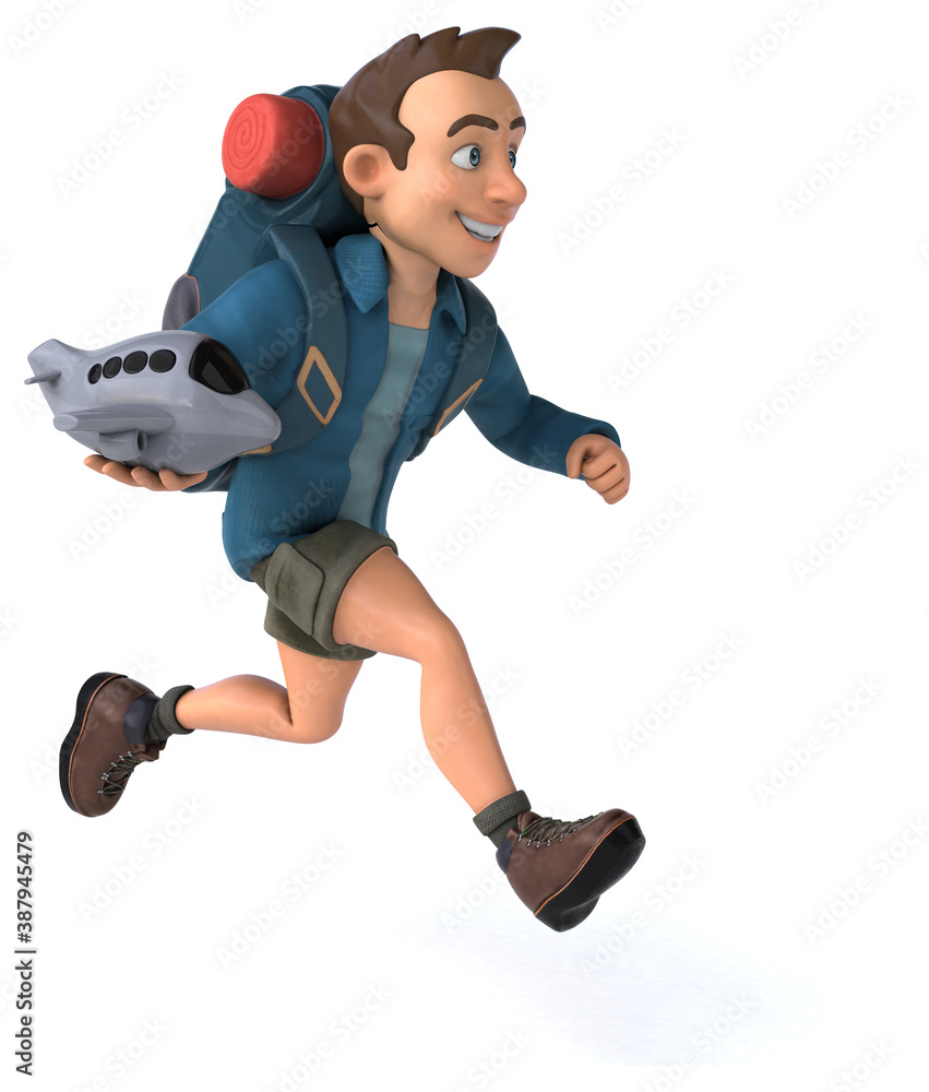 Fun illustration of a 3D cartoon backpacker Fun illustration of a 3D cartoon backpacker