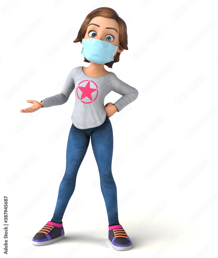 Fun 3D cartoon teenage girl with a mask Fun 3D cartoon teenage girl with a mask