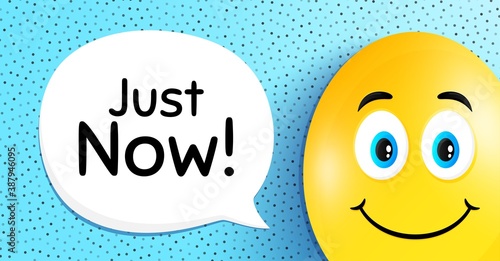 Just now symbol. Easter egg with smile face. Special offer sign. Sale. Easter smile character. Just now speech bubble. Yellow egg background. Vector