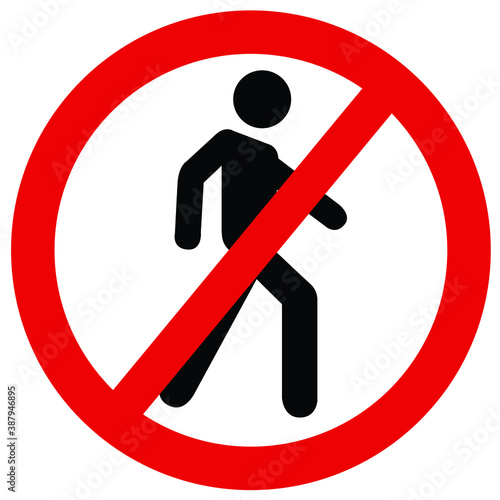No access for pedestrians prohibition sign, no trespassing sign, authorized personnel only, do not walk or stand here vector footprint  in prohibition sign, no crossing pictogram. vector illustration.
