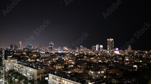 
Aerial photo of the city of Tel Aviv at night. Israel. Kikar Rabin- Rabin square. Ibn Gvirol Street