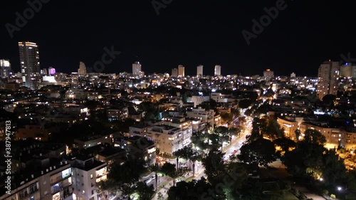 
Aerial photo of the city of Tel Aviv at night. Israel. Kikar Rabin- Rabin square. Ibn Gvirol Street