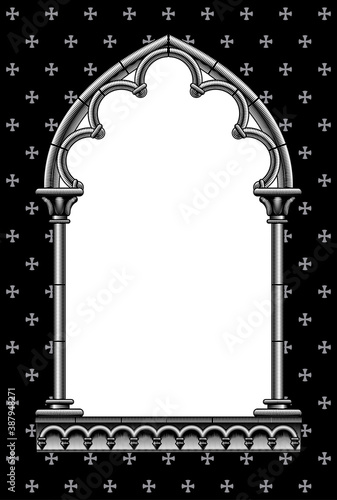Engraved vintage drawing of a classic gothic architectural decorative frame