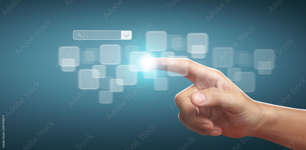 Hands touching button screen interface global connection customer networking Hands touching button screen interface global connection customer networking