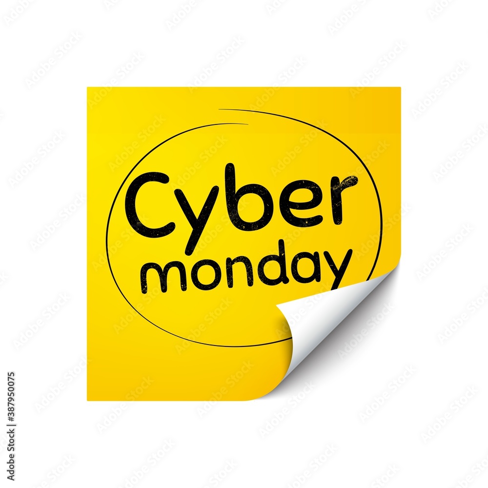 Cyber Monday Sale. Sticker note with offer message. Special offer price sign. Advertising Discounts symbol. Yellow sticker banner. Cyber monday badge shape. Post note. Vector Cyber Monday Sale. Sticker note with offer message. Special offer price sign. Advertising Discounts symbol. Yellow sticker banner. Cyber monday badge shape. Post note. Vector