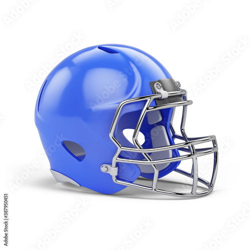 Blue American football helmet isolated on white background. 3d rendering
