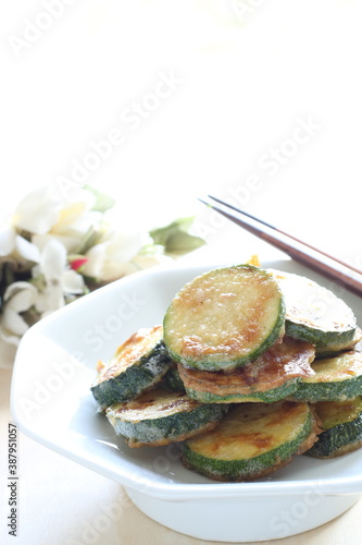 Korean food, zucchini pan cake Jeon with copy space