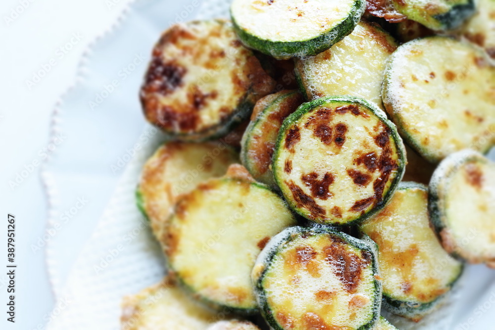 Korean food, zucchini pan cake Jeon with copy space