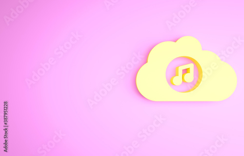 Yellow Music streaming service icon isolated on pink background. Sound cloud computing, online media streaming, song, audio wave. Minimalism concept. 3d illustration 3D render. photo