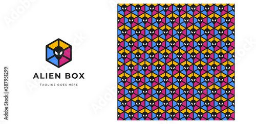 Alien Box & Pattren Logo Vector Icon Template