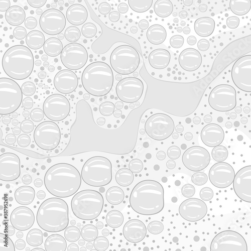Soap foam with bubbles in flat design.