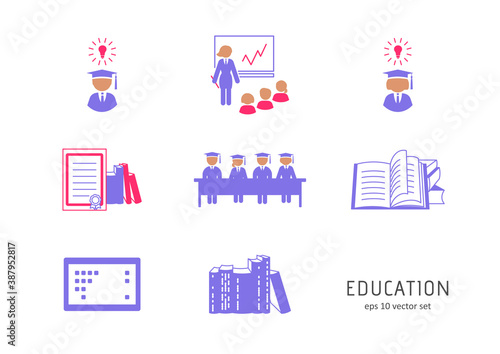 Education - vector icon set on white background.