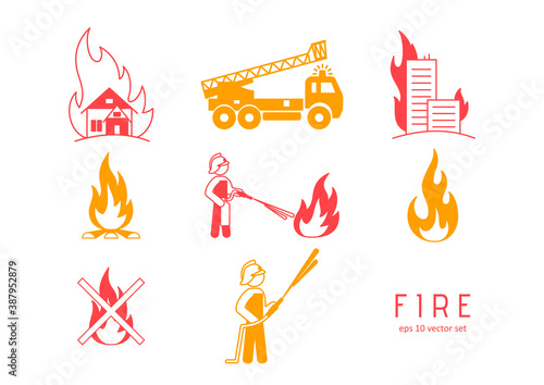 Fire - vector icons set on white background.