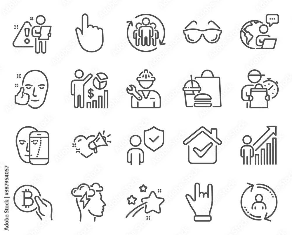 People icons set. Included icon as User info, Employee result, Horns hand signs. Face biometrics, Seo statistics, Teamwork symbols. Love message, Bitcoin pay, Healthy face. Hand click. Vector People icons set. Included icon as User info, Employee result, Horns hand signs. Face biometrics, Seo statistics, Teamwork symbols. Love message, Bitcoin pay, Healthy face. Hand click. Vector