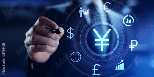 Yen forex currencies exchange trading investment banking business finance concept.