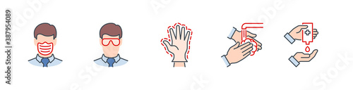 Wallpaper Mural Personal protection Line icons set - medical mask, latex gloves, soap, dispenser, protective glasses. Coronavirus covid 19 prevention outline symbols. Mask icon illustration with editable line stroke Torontodigital.ca