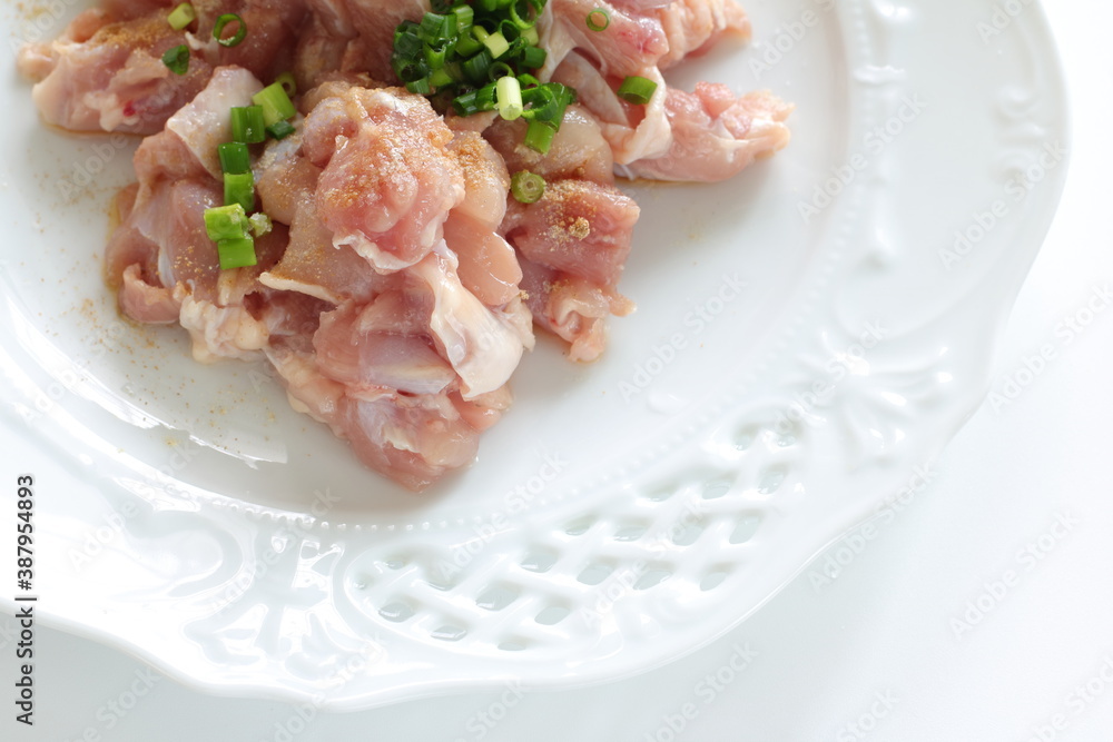 Korean cooking, chicken and seasoning with green onion Korean cooking, chicken and seasoning with green onion