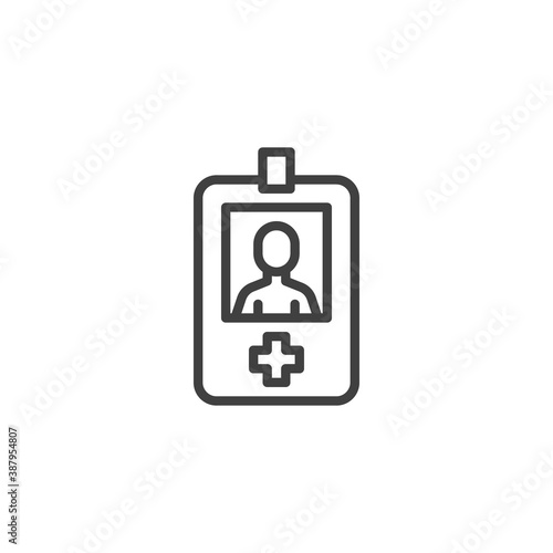 Doctor badge line icon. Hospital worker card linear style sign for mobile concept and web design. Medical Id card outline vector icon. Symbol, logo illustration. Vector graphics