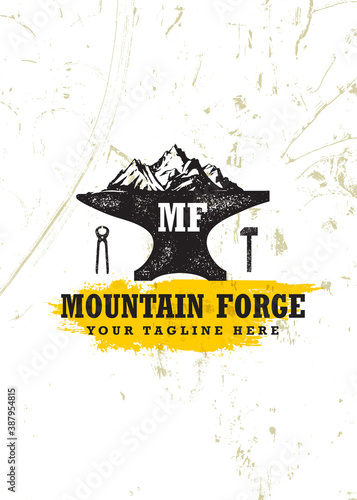 Mountain Forge Blacksmith Craft Logo Concept