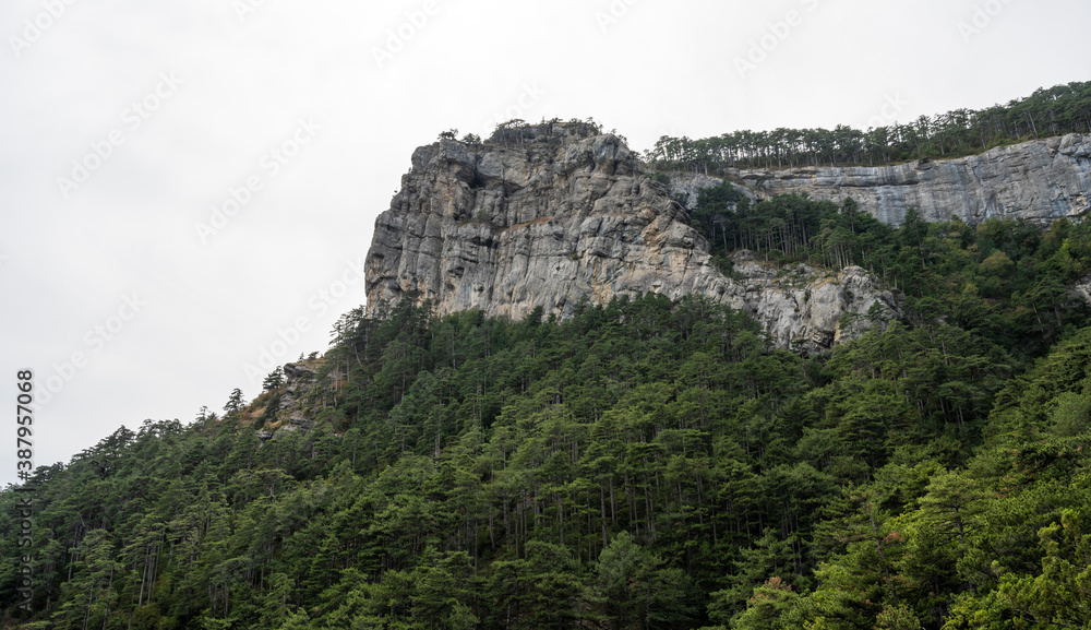 Mount Stavri-Kaya in the Republic of Crimea, Russia. A cloudy day is September 13, 2020