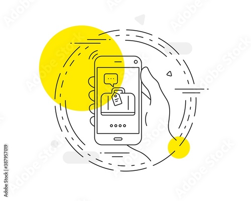 Airport hand baggage reclaim line icon. Mobile phone vector button. Airplane luggage sign. Flight checked bag symbol. Hand baggage line icon. Abstract concept badge. Vector