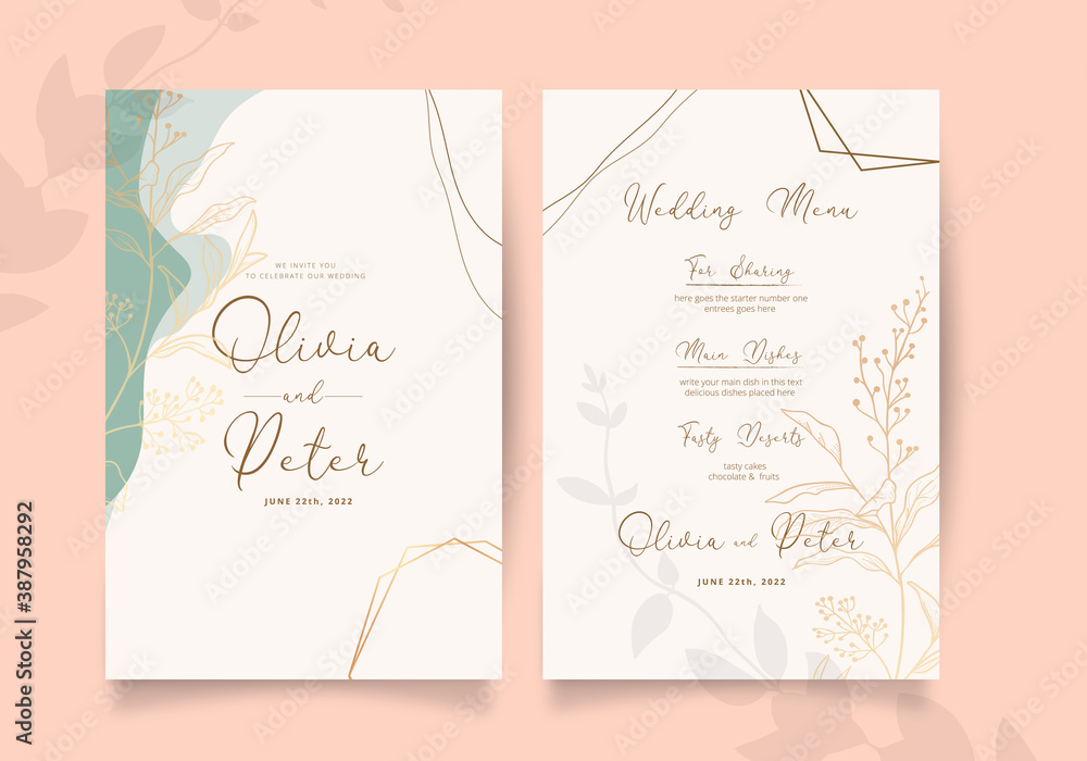 Elegant floral wreath wedding card template. Vector illustration. EPS 10