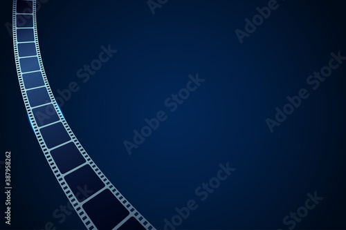 Fototapeta Naklejka Na Ścianę i Meble -  Realistic cinema film strip in perspective. Modern cinema background. Festive design film frame with place for text. Movie and film template for festival brochure, ticket, poster, banner or flyer.